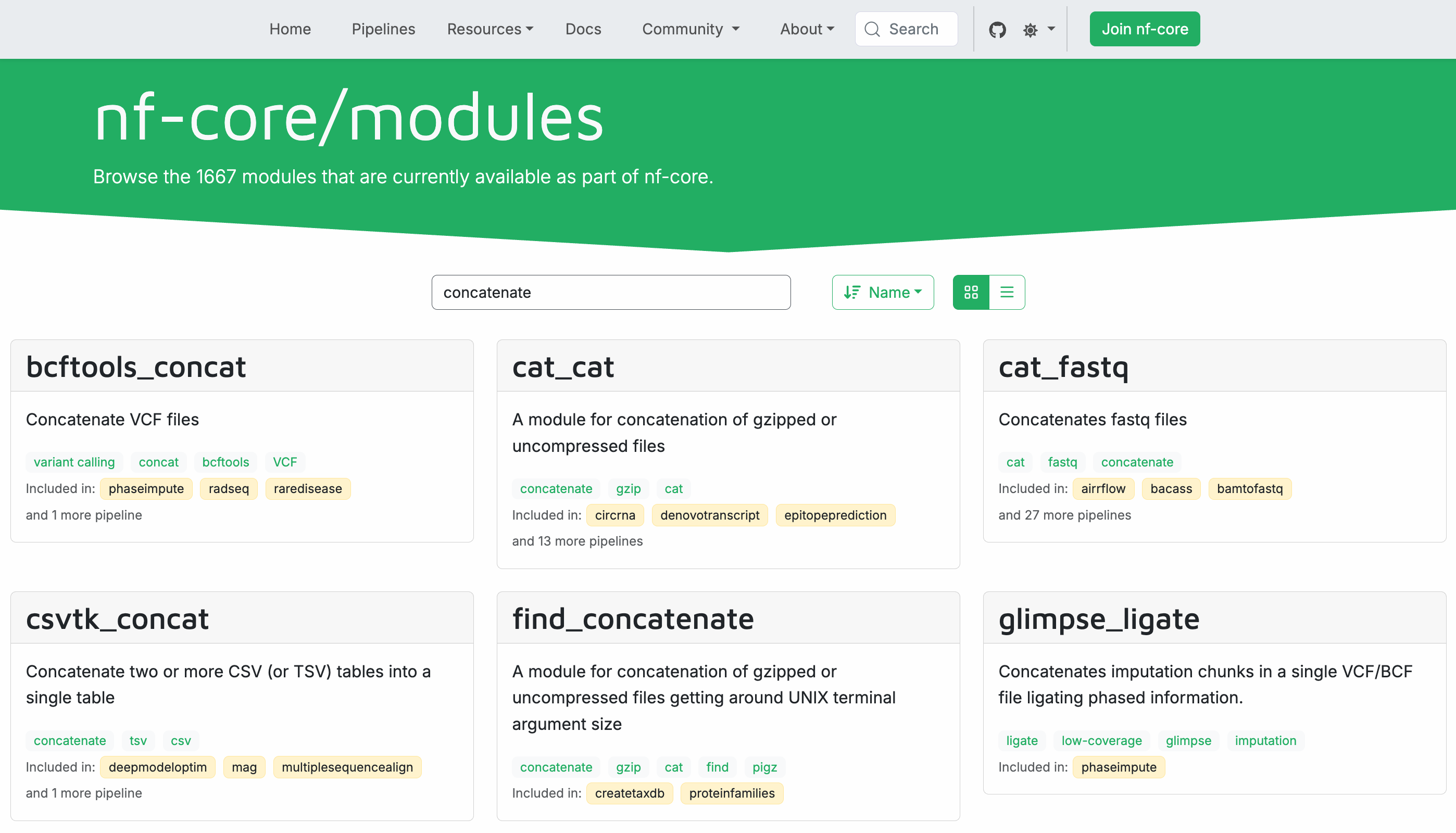 wyniki wyszukiwania modułów